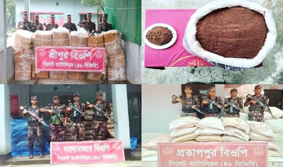 সীমান্তে পৌনে ১ কোটি টাকার অবৈধ পণ্য জব্দ