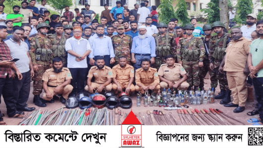 সিকৃবিতে যৌথবাহিনীর অভিযানে দেশীয় অস্ত্র-মদের বোতল উদ্ধার