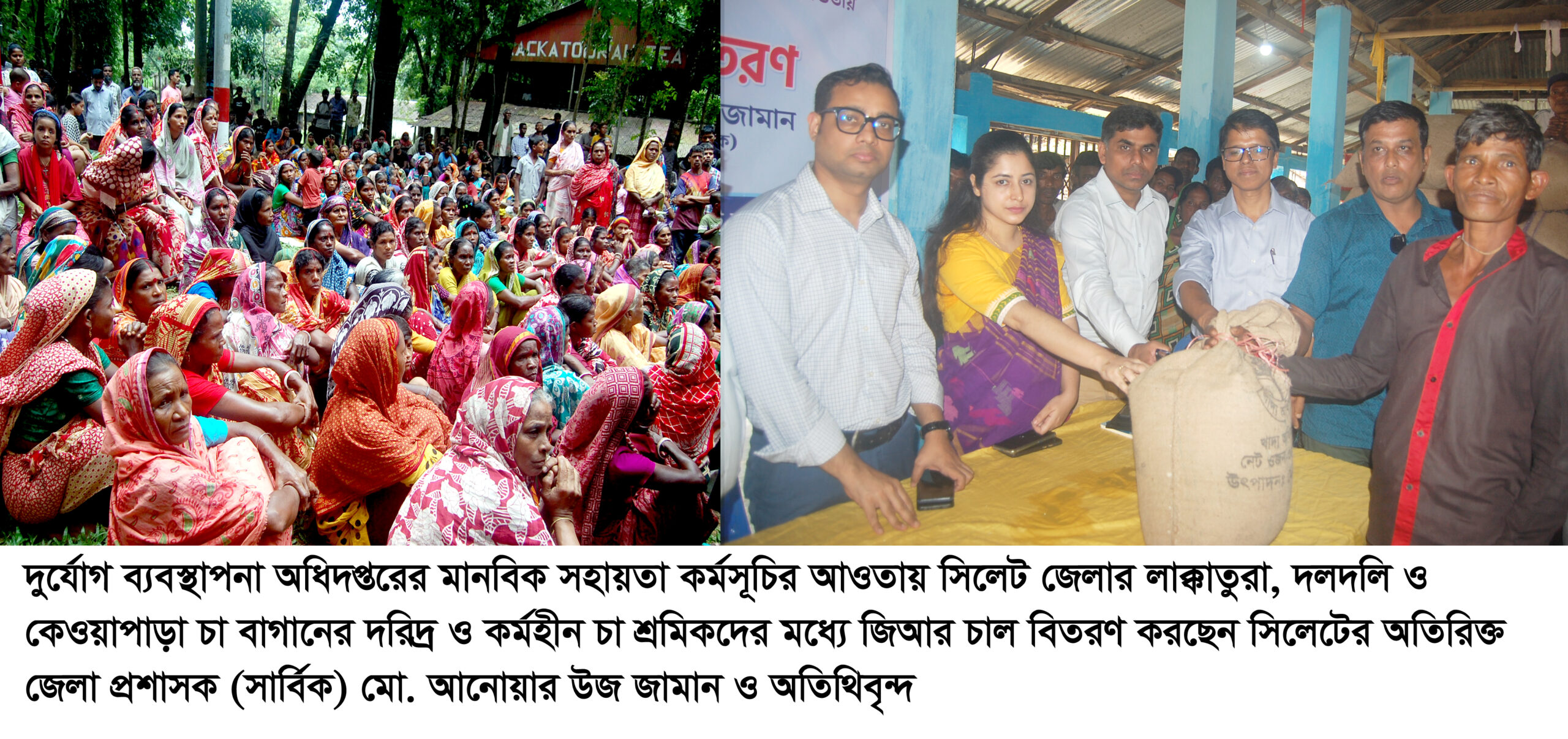 দুর্যোগ ব্যবস্থাপনা অধিদপ্তরের মানবিক সহায়তা কর্মসূচির আওতায় ১২০০ চা শ্রমিকের মধ্যে জিআর চাল বিতরণ