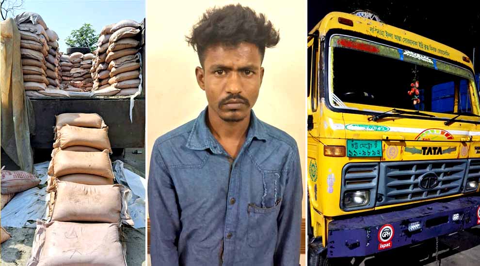 সিলেটে ট্রাকভর্তি বালুর নিচে মিললো ৩০১ বস্তা ভারতীয় চিনি আটক ১