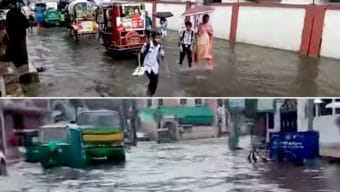 সিলেটে প্রবল বৃষ্টিপাতে বিভিন্ন স্থানে হাঁটুপানি
