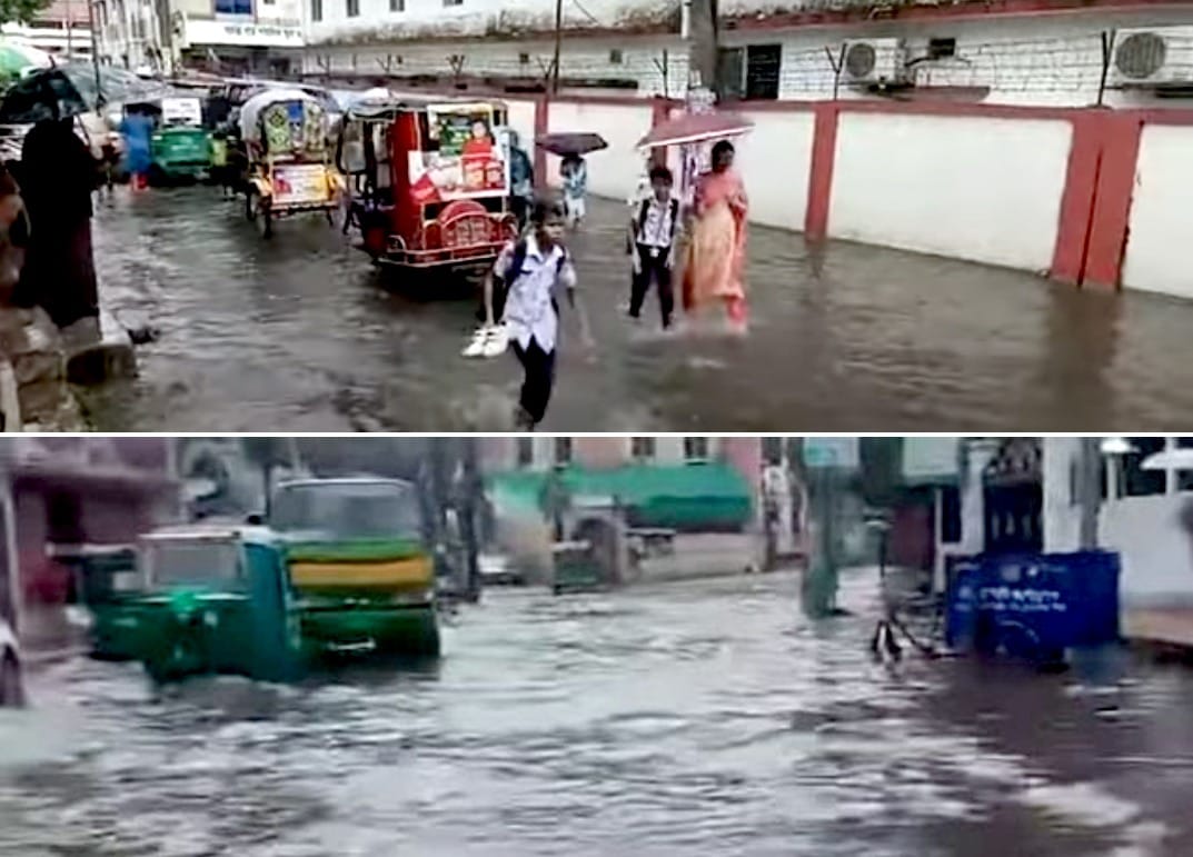 সিলেটে প্রবল বৃষ্টিপাতে বিভিন্ন স্থানে হাঁটুপানি