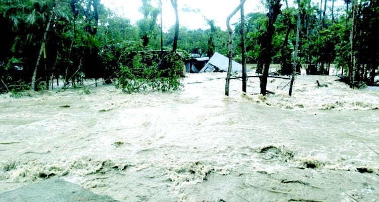 কুশিয়ারার ডাইক ভেঙে, জকিগঞ্জে ভয়াবহ বন্যা