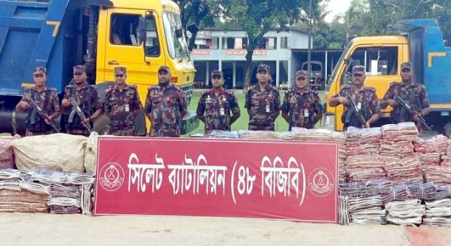 সিলেট সীমান্তে ৭.৫ কোটি টাকার চোরাচালান পণ্য আটক
