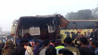 সিলেটে তিন বাসের ভয়াবহ সংঘর্ষে নিহত ২, আহত ১০